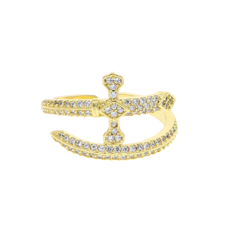 Hip-Hop Cross Rhombus Copper Inlay Zircon Open Ring 1 Piece