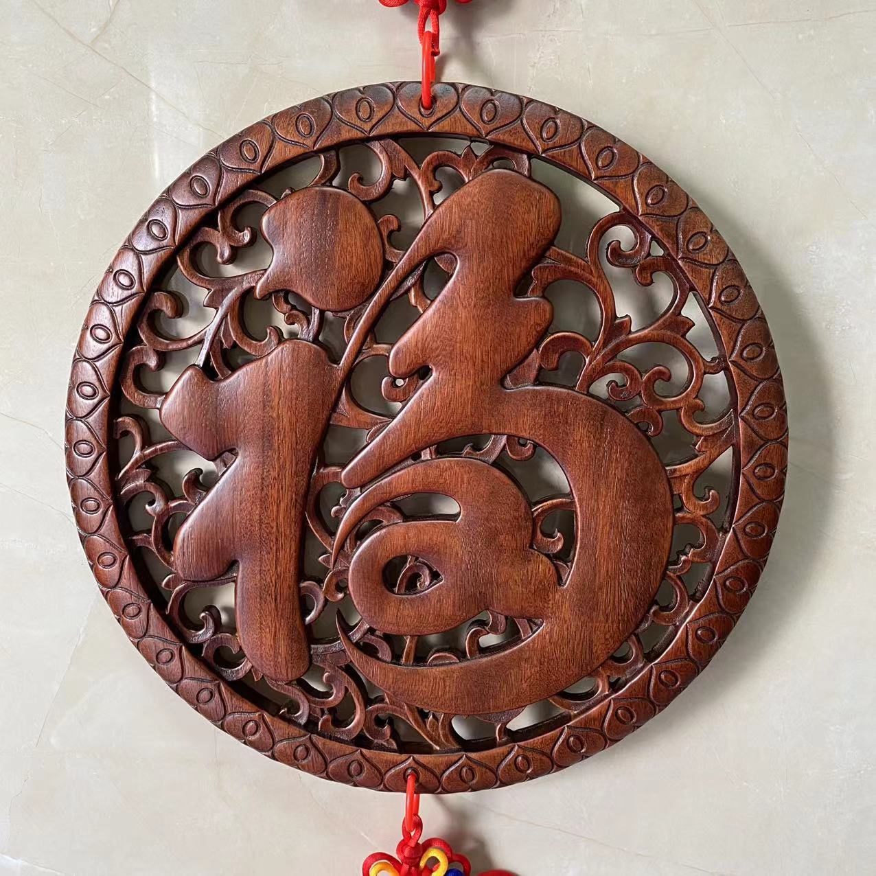 Dongyang Wood Carving Pendant Camphor Wood Solid Wood Carving Wooden Crafts Living Room Bedroom Wall Hanging Round Decorative Painting