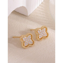 W 19546 Four-leaf clover zircon earrings �����ʯ��������