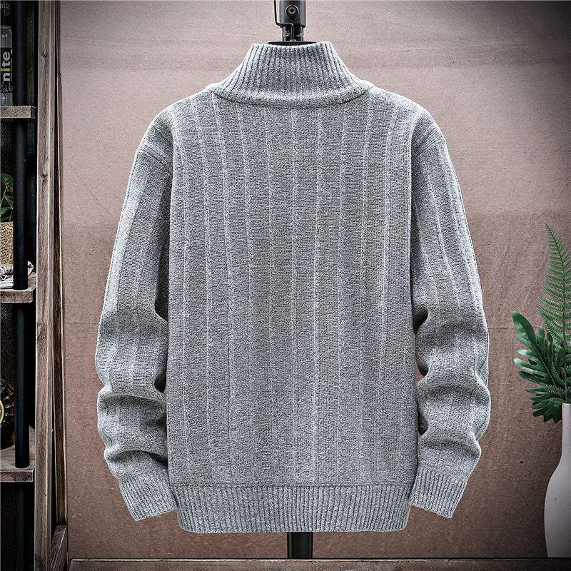 men's demi-season warm knitted universal woolen sweater with zipper