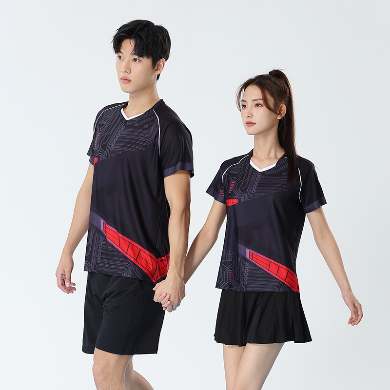 New Badminton Clothing for Men and Women, Quick-Drying Short-Sleeved Tops, Short Skirts, Sweat-Absorbent Table Tennis Competition Training Clothing with Printing