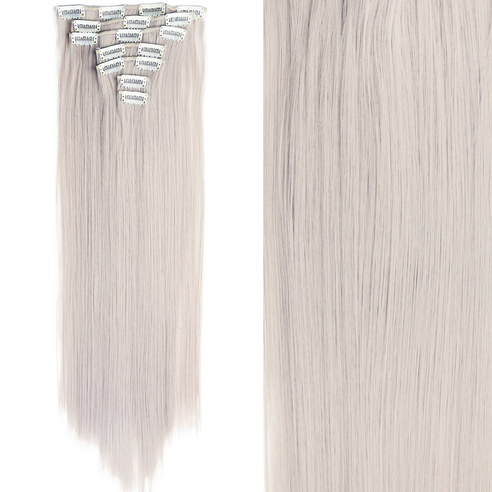 16 tarjetas de siete piezas de cabello de fijación peluca de fibra química europea y americana para mujeres peluca de fijación de cabello conjunto de cabello largo extensión de cabello recto