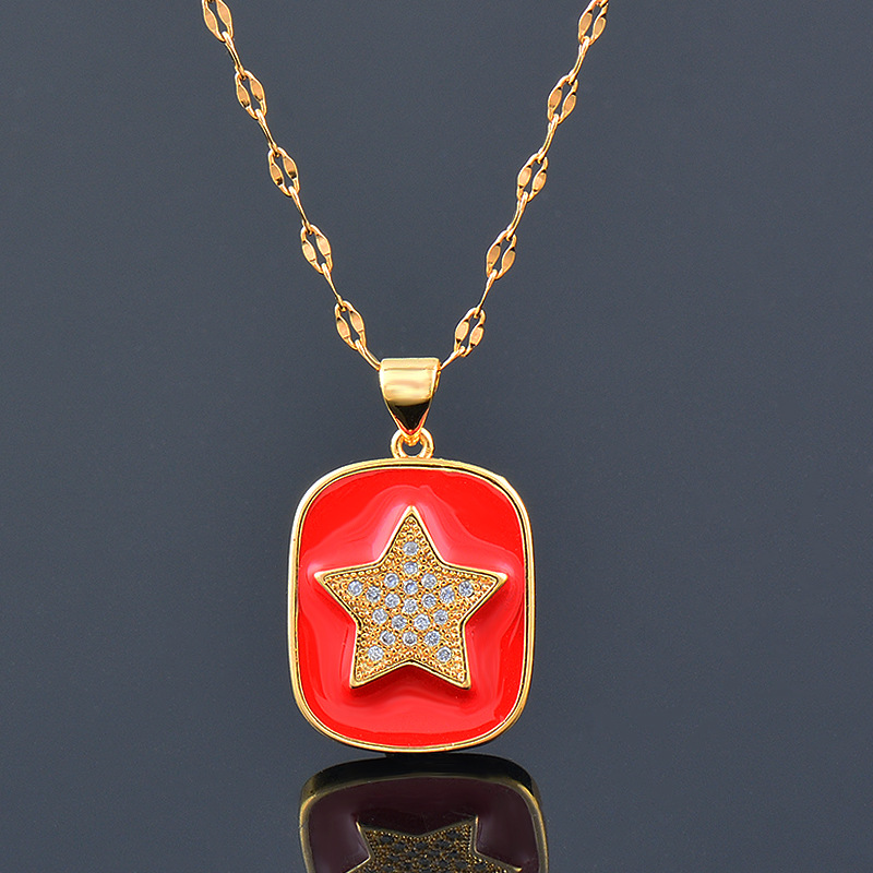 Simple Style Star Titanium Steel Enamel Plating Inlay Rhinestones Pendant Necklace 1 Piece