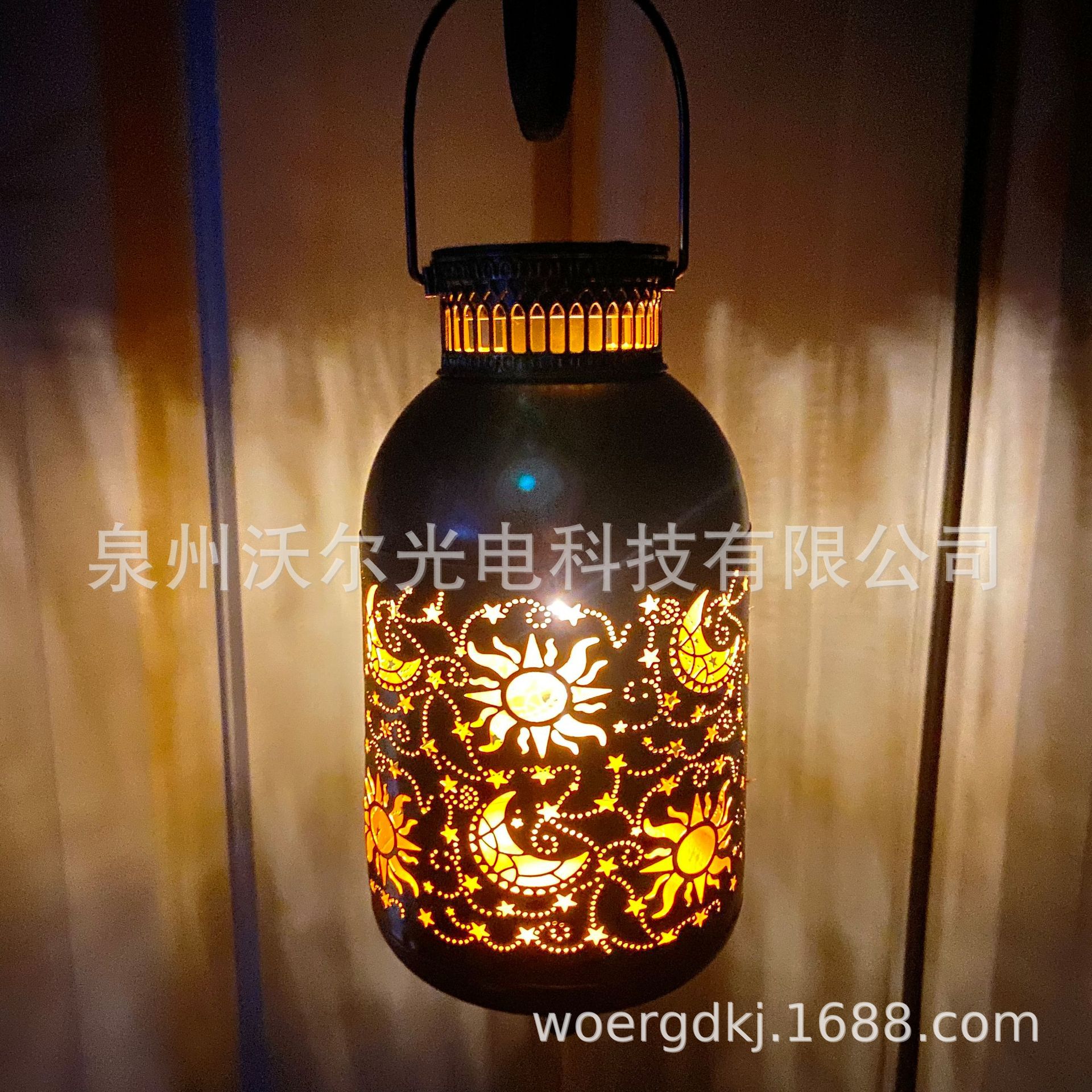 亚马逊热销LED太阳能太阳镂空复古灯花园 庭院装饰灯草坪灯手提灯