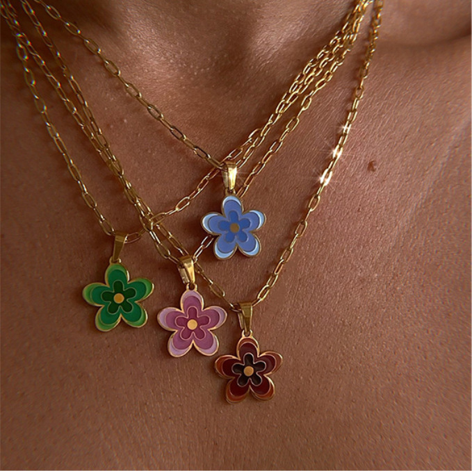 Retro Flower Titanium Steel Enamel Gold Plated Pendant Necklace Colorza_colorza_7