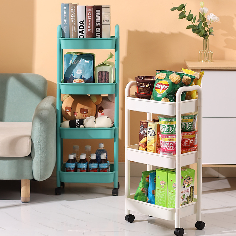 Small Trolley Storage Rack with Handle, Multi-Layer Storage Rack for Bedroom and Kitchen Supplies, Bathroom Floor-Standing and Movable