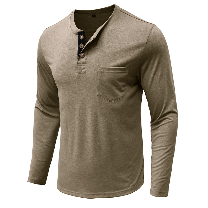 European And American Long Sleeve Crew Neck Base Shirt Foreign Trade Men's T-Shirt Henry Collar Top_voghion.com