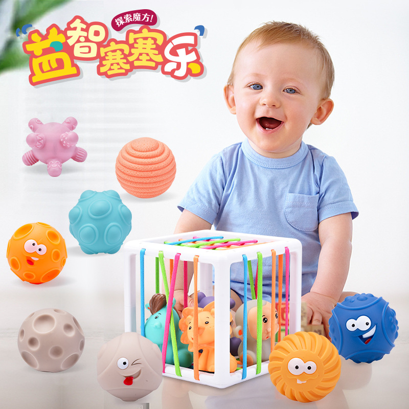 Cross-border Amazon baby early education color recognition hand shape sensory training cube toy rainbow stack and sort
