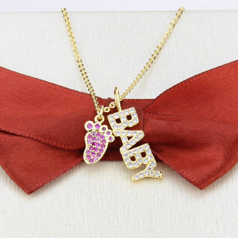 inlaid zirconium BABY MAMA cat claw pendant necklace