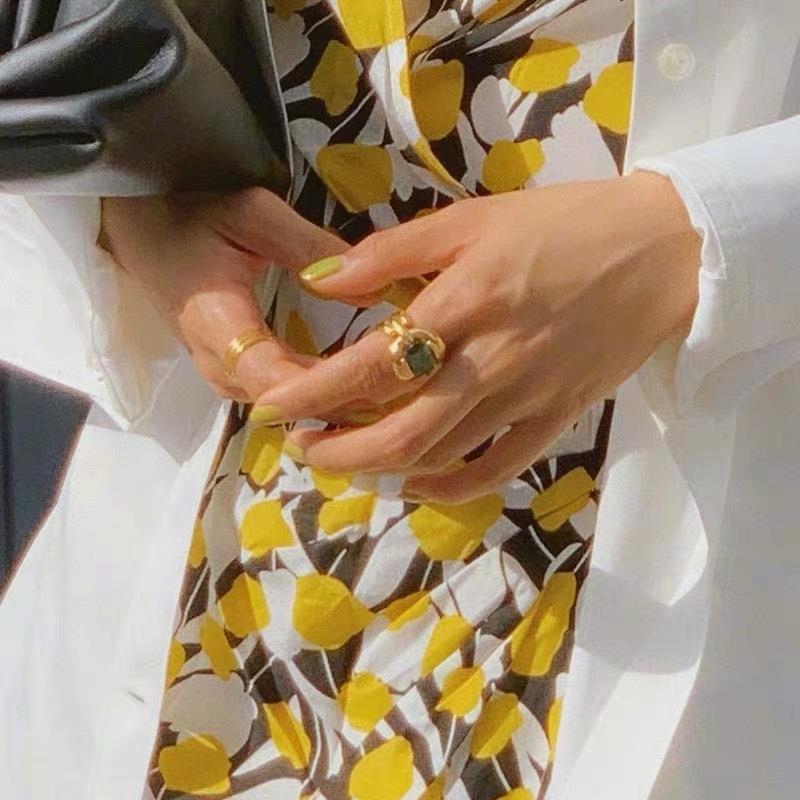 Retro Geometric Copper Inlay Zircon Rings