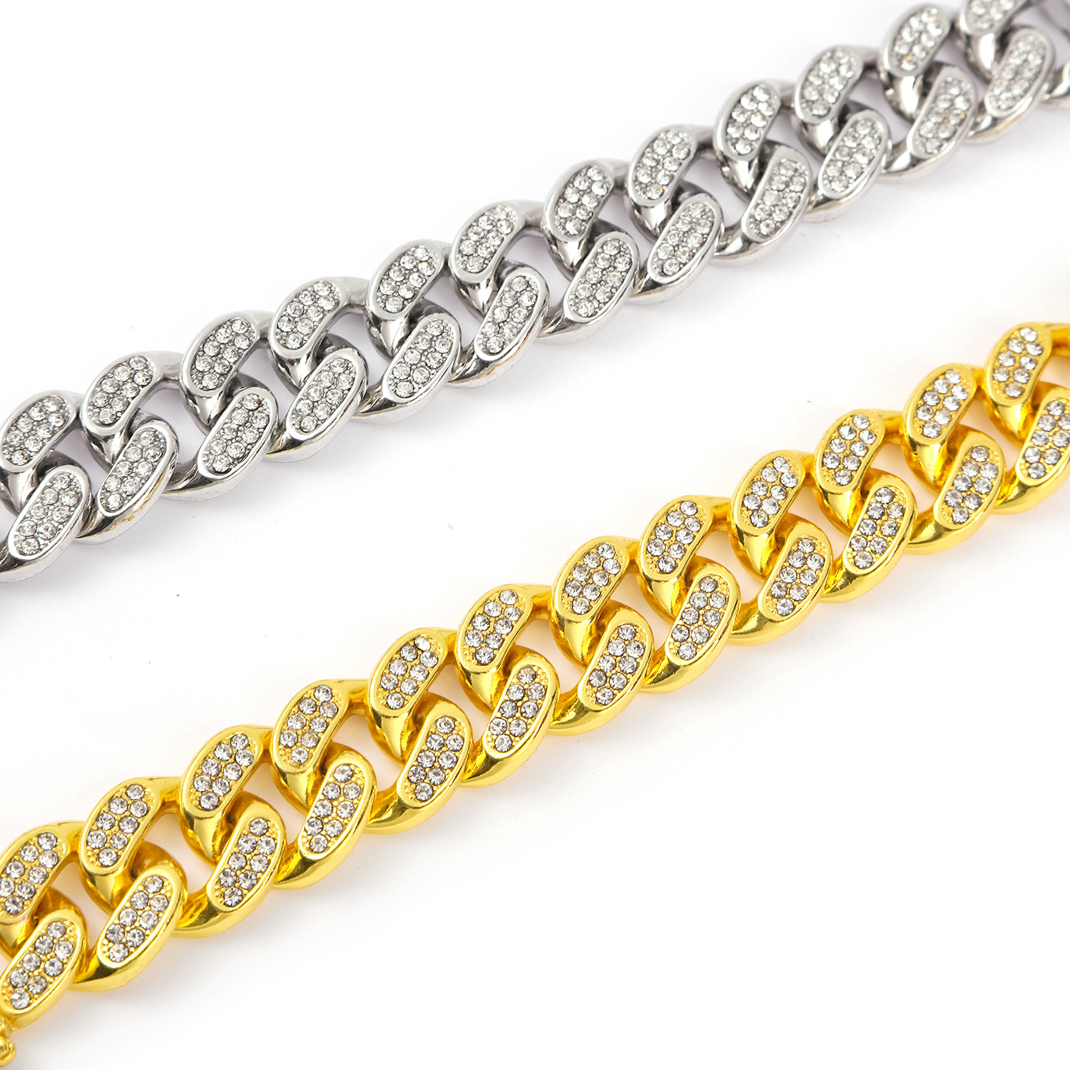 Men's double row diamond hip-hop style bracelet, grand and exaggerated Cuban bracelet_voghion.com