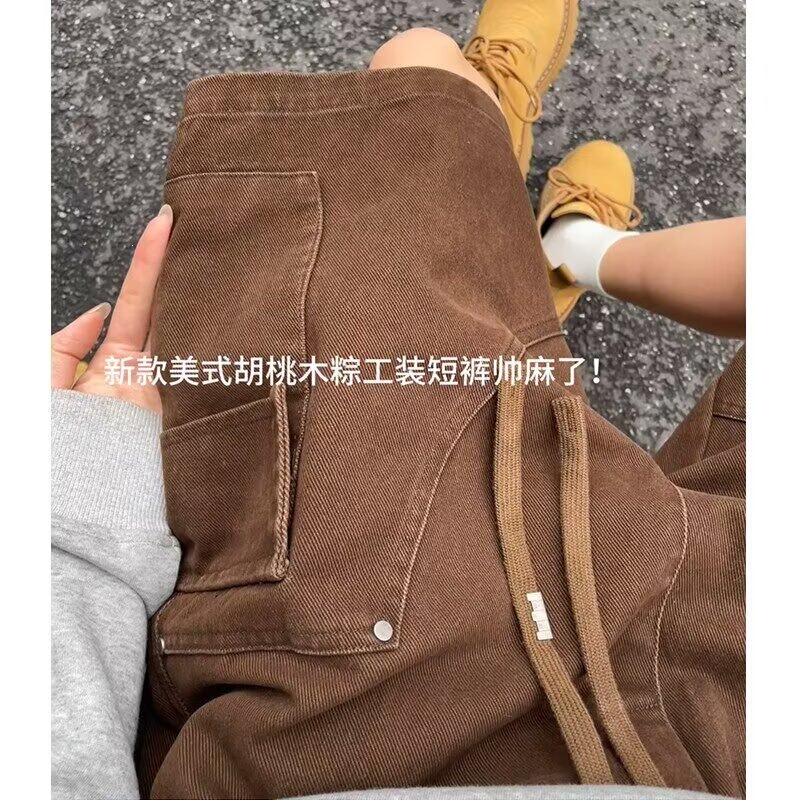 2026 Summer Brown Workwear Shorts for Men, American Style Trendy Brand, Large Size, Loose, Fashionable, Casual Five-Point Pants