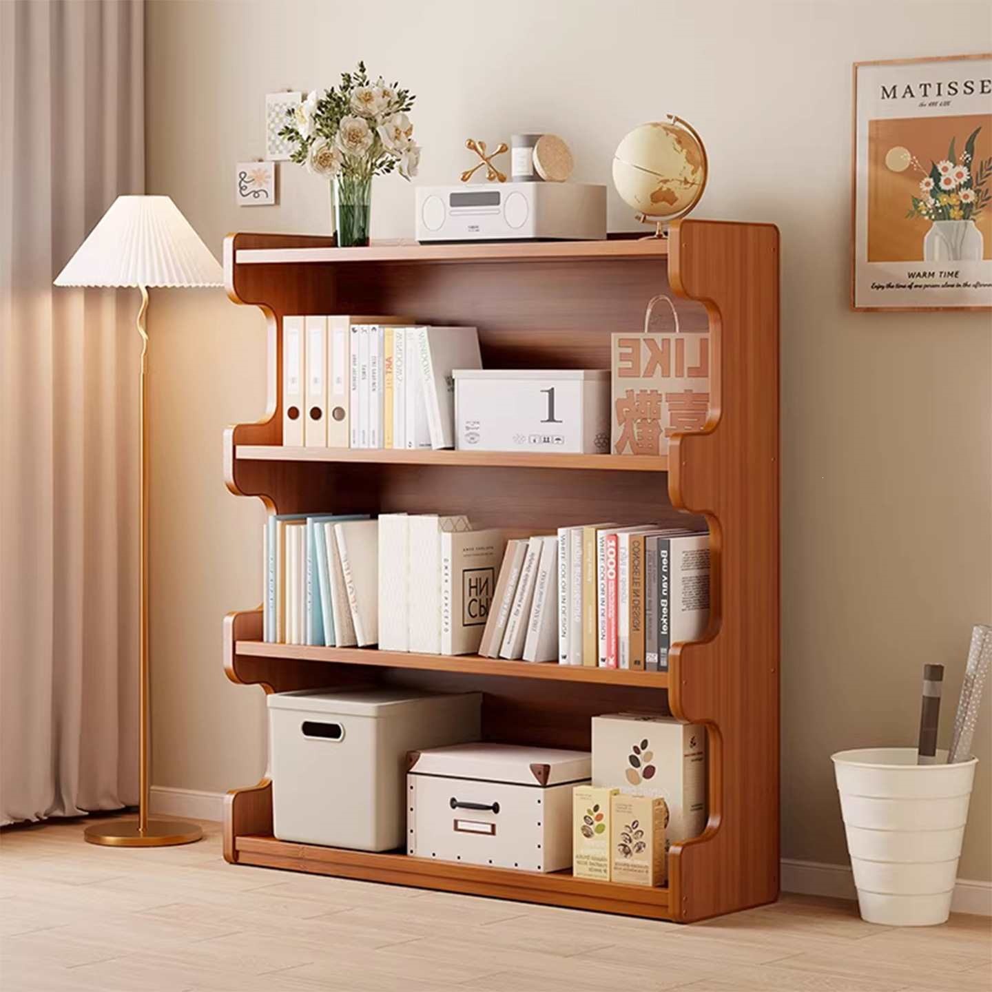 Bookshelf storage rack, floor-standing bookcase, simple living room storage cabinet, integrated wall-mounted multi-layer home storage and display cabinet