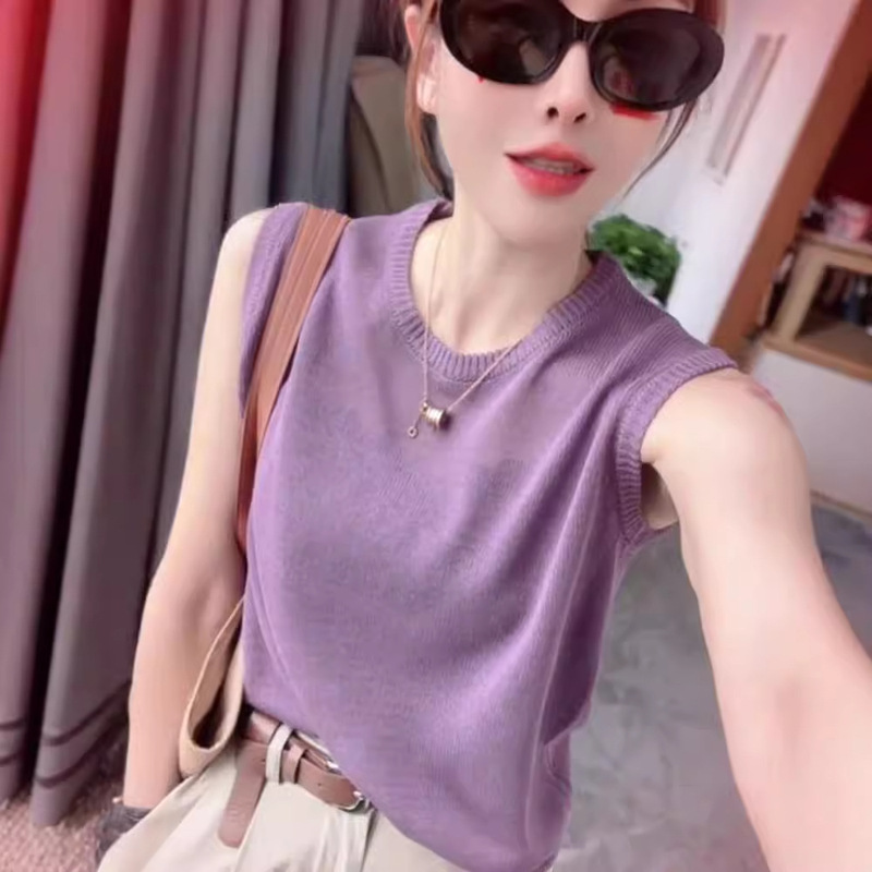 Hollow Thin Ice Silk Sweater Women's 2024 New Hot Style Summer Style Age-Reducing Knitted Vest Sleeveless Top