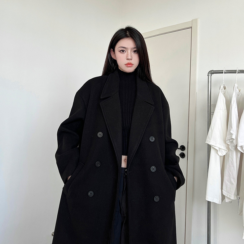 Abrigo de lana negro de alta calidad para hombres Otoño e Invierno 2023 nuevo estilo coreano de media longitud traje británico trench Coat