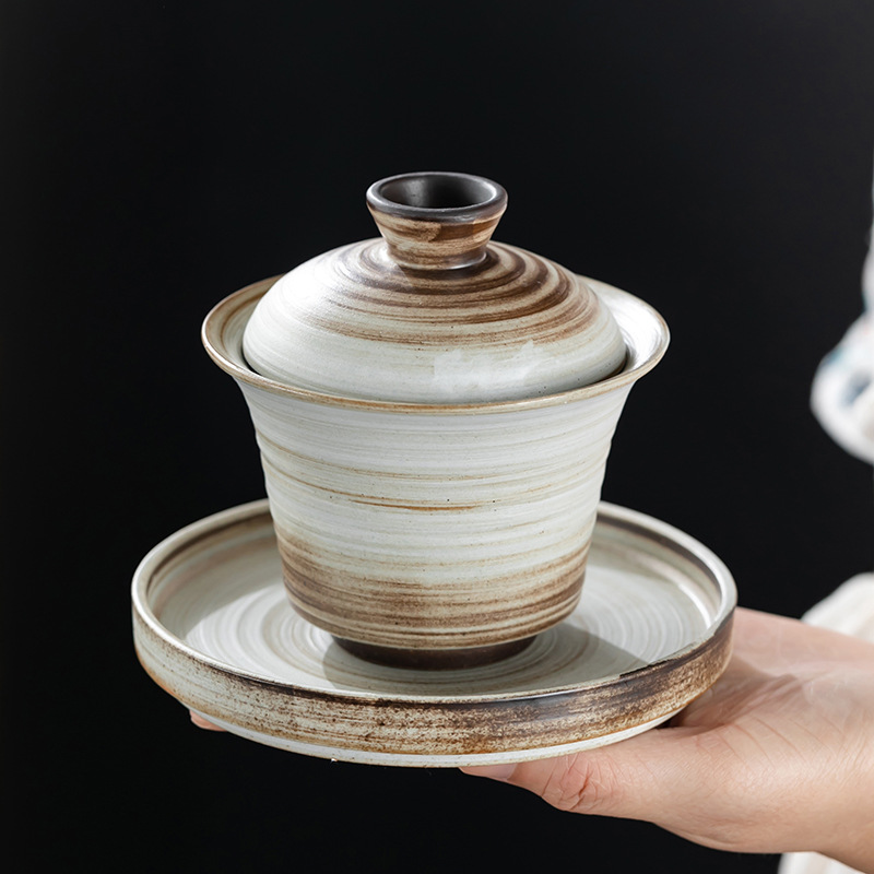 Stoare Sancai Covered Bowl Tea Cup Large Retro Japanese Ceramic Kung Fu Tea Set Single Tea Bowl Anti-scalding Hand-clawed Pot