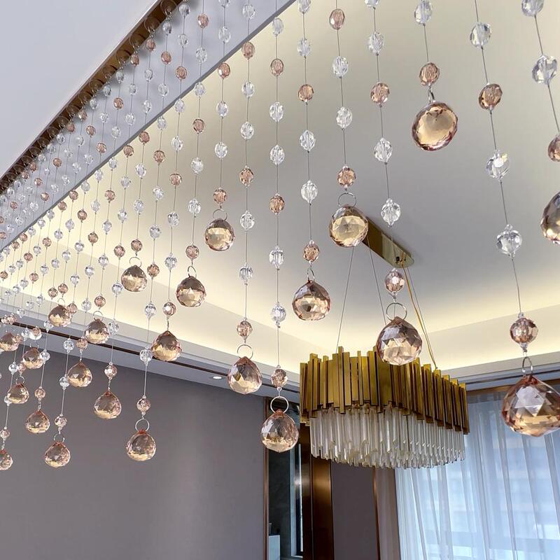 ♤ Beaded Crystal Partition Curtain for Living Room, Door Curtain, Bead Decoration, Hanging Ornament, Beaded Chain, Bathroom, No-Drill Installation, New