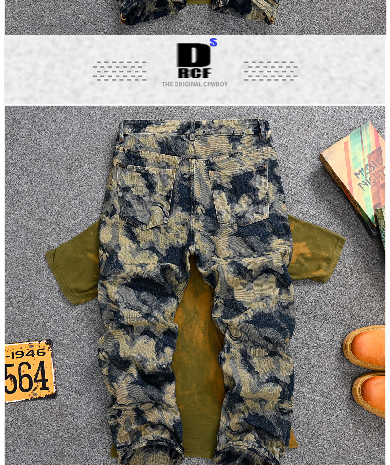 Men's Retro Washed Straight Leg Jeans Loose Fit Patchwork Denim_voghion.com