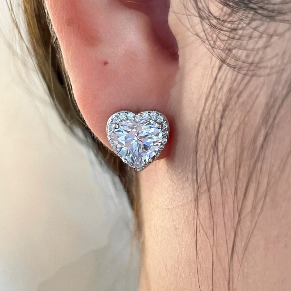 Heart Shape Pattern Sweet Heart Shape Alloy Rhinestone Women's Ear Studs 1 Pair