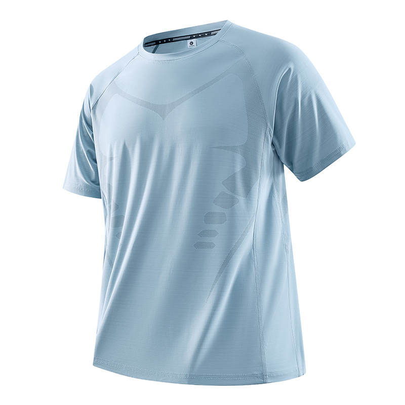 Schnelltrocknendes Sport-Set aus Eisseide für Herren, dünnes Sommer-T-Shirt mit Rundhalsausschnitt und kurzen Ärmeln sowie Shorts, Fitness- und Laufset in Übergrößen_voghion.com