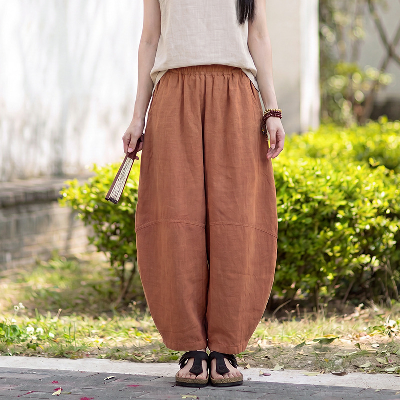 26 New Summer Style Cropped Linen Harem Pants Retro Artistic Versatile Casual Pants Cotton Linen Sand-Washed Loose Pants for Women