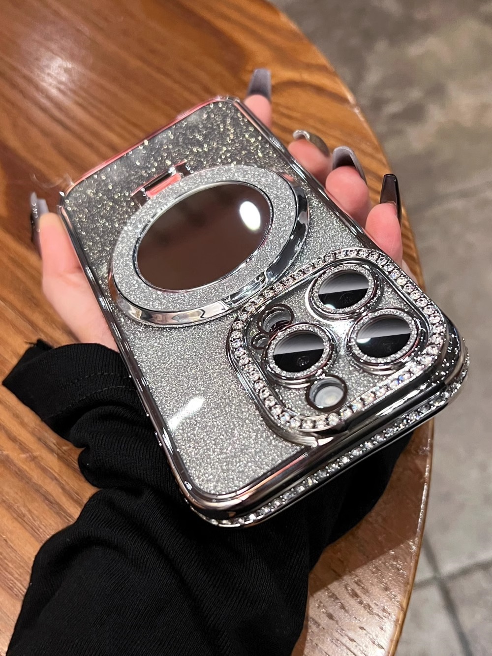 Luxury Diamond Glitter Phone Case For Iphone With Mirror Holder_voghion.com