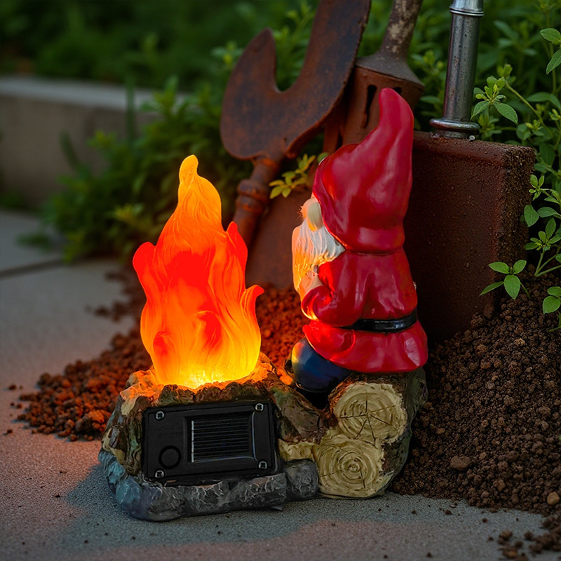  Outdoor Garden Cartoon Dwarf Elf Dwarf Fire Solar Resin Ornaments Courtyard Lawn Decoration