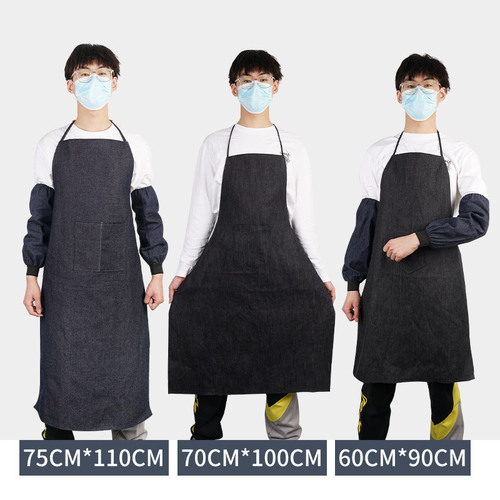 Durable thick denim apron extended cover jacket, anti-dirty, anti-stain, electric welding, woodworking, labor protection work apron