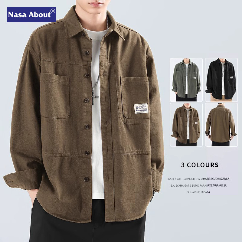 Nasa2026 New American Retro Workwear Shirt Jacket Men's Spring and Autumn New Loose Coat Fleece Top