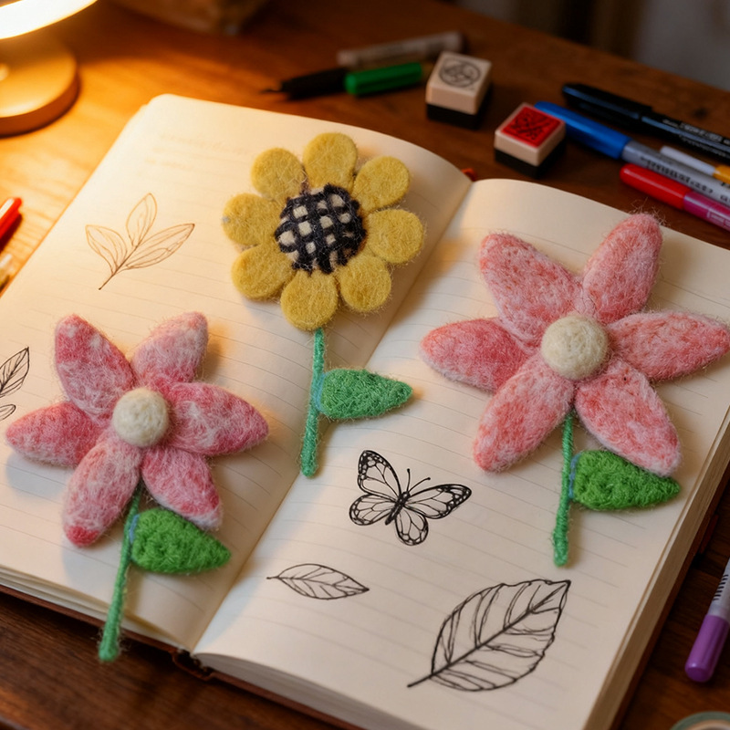 Factory In-Stock Nepalese Pure Handmade Wool Felt Sunflower Flower Brooch Accessory Pink Cartoon Corsage