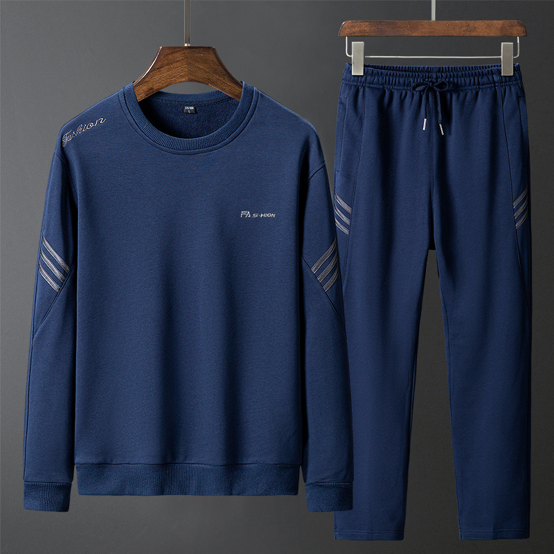 Otoño de los hombres suéter algodón cuello redondo traje 2024 nueva moda guapo bordado casual deportes ropa