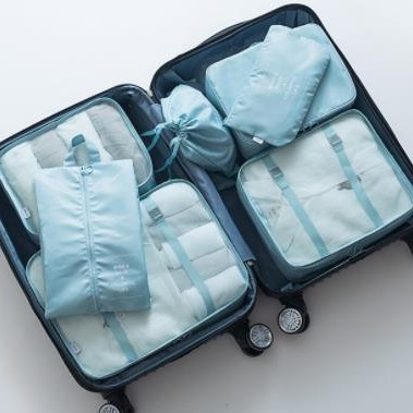 Set de bolsas de viaje de sarga, organizadores de ropa 6–8 piezas para maleta.