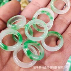 メーカー卸売り新坑翡翠氷種漂緑花指輪指輪指輪リング石英岩玉漂花玉指輪