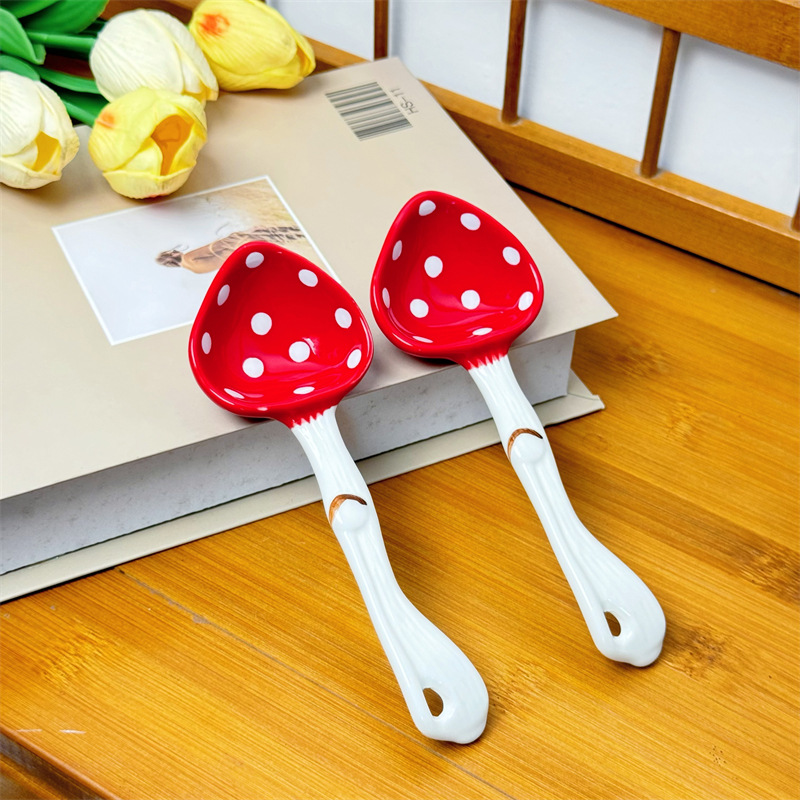 Cute Ceramic Mushroom Soup Spoon Decorative Handle Teaspoon_voghion.com