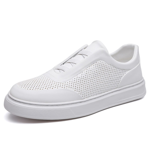 Giày sneaker nam cổ thấp lười xỏ thoáng khí, đế cao su chống trượt, phối màu trắng đen — Màu trắng, màu đen
