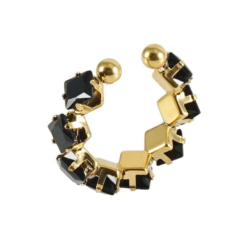 Anillo cuadrado de circón de moda europea y americana de acero inoxidable transfronterizo INS estilo diseño titanio acero 18K diamante-incrustado anillo abierto hembra