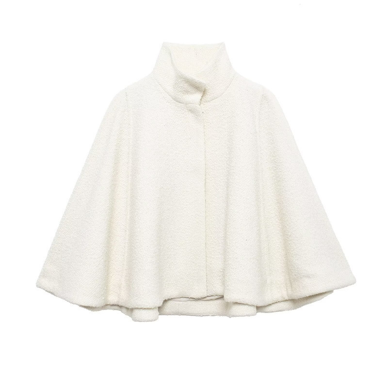 Foreign trade cross-border wholesale autumn and winter new European and American wind wool blended stand collar short cape jacket coat 206306