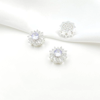 Zircon Round Square Four-Leaf Flower: Zərgərlik ara hissələri - style-1-purple-zirconium-138mm-pure-silver