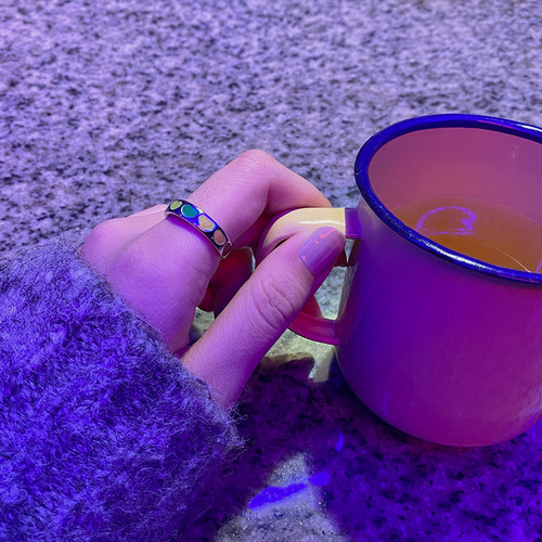 Korean retro rainbow love open ring Internet celebrity girl wind drop oil paint ring round geometric ring