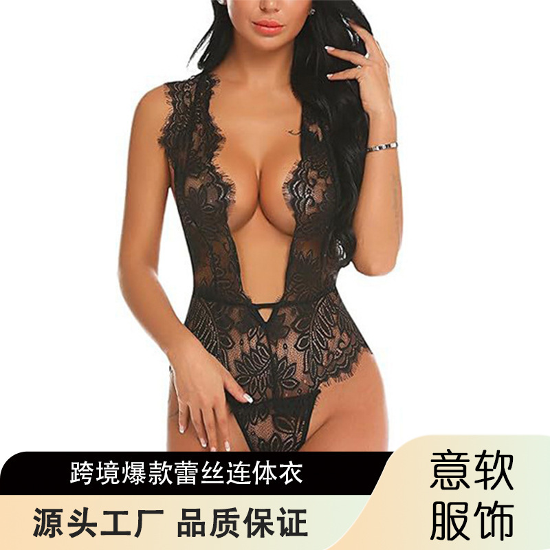 Amazon's Popular European and American Style Lingerie Women's Bodysuit Lace Bodysuit Deep V Mini Babydoll Amazon's Popular European and American Style Lingerie Women's Bodysuit Lace Bodysuit Deep V Mini Babydoll