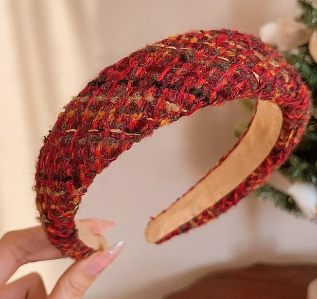 # 181 red plaid wide-brimmed headband