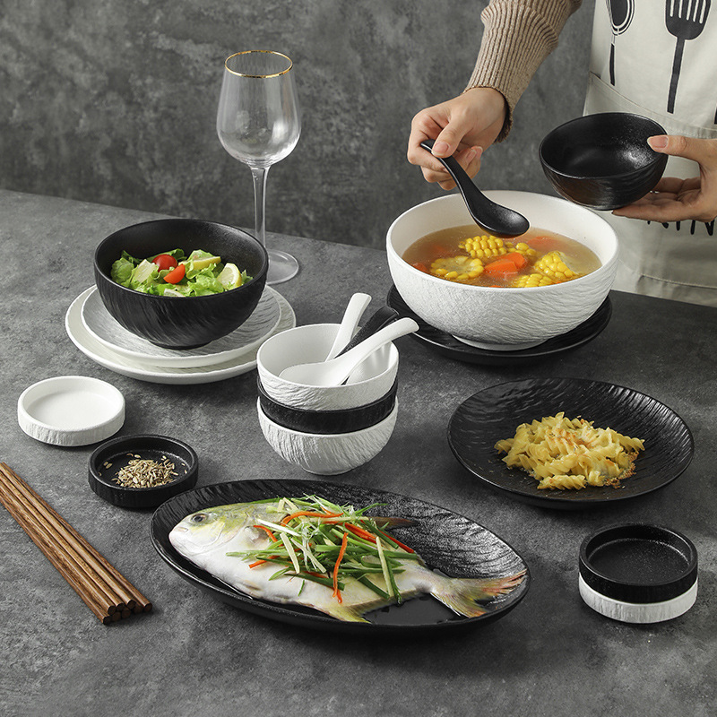 Rock-grain Dishes Set Japanese-style Dishes High-grade Light Luxury Simple Tableware Plate Soup Bowl Rice Bowl Household