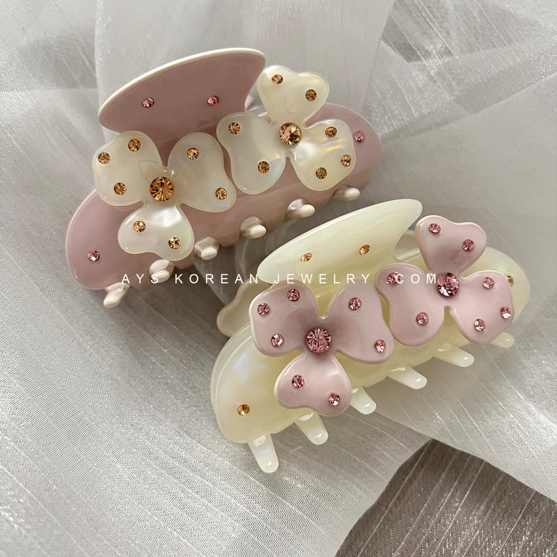 Sweet Pink Hair Clip, Cream-Colored High-Quality Floral Acetate Claw Clip, Women's Shark Clip, Niche Design Hair Accessory Sweet Pink Hair Clip, Cream-Colored High-Quality Floral Acetate Claw Clip, Women's Shark Clip, Niche Design Hair Accessory