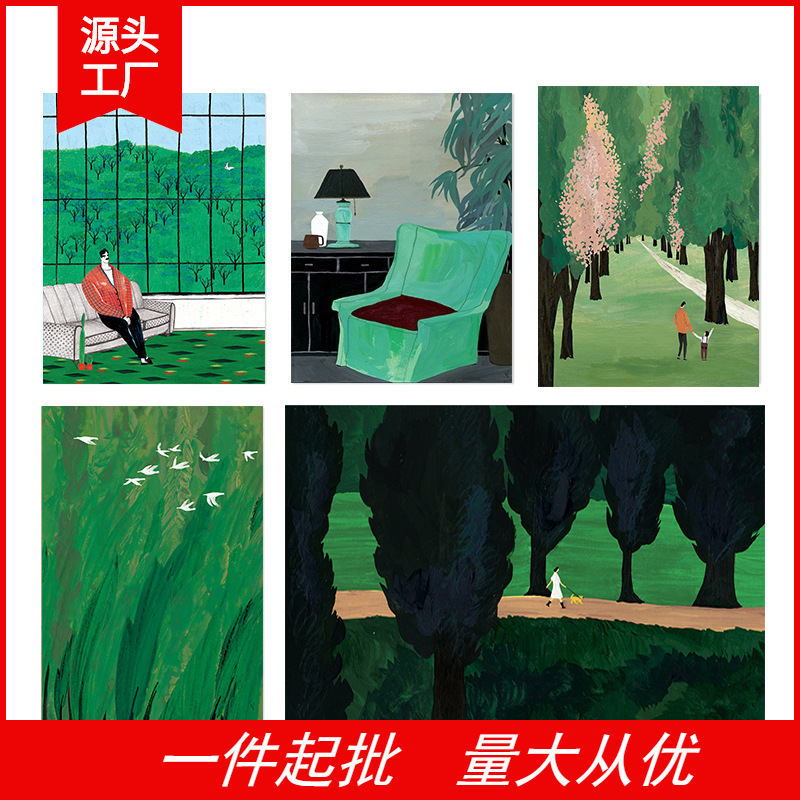 French Living Room Decorative Painting Poster Retro Green Restaurant Background Wall Hanging Painting Advanced Sense Niche Art Bedroom Painting