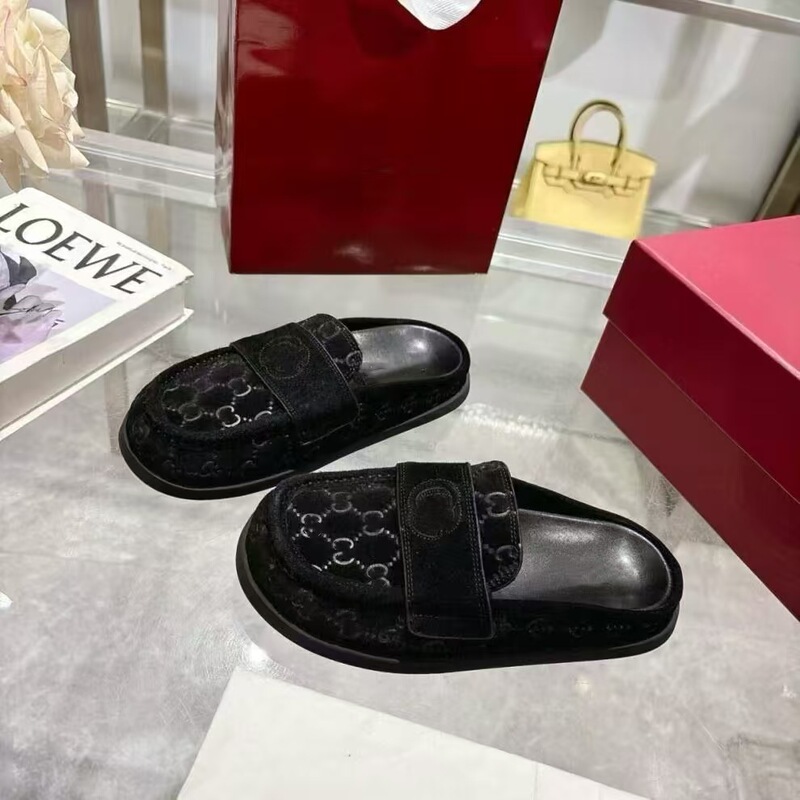 外贸gi新款复古包头拖时尚轻奢外穿字母刺绣厚底一脚蹬休闲凉拖鞋|undefined