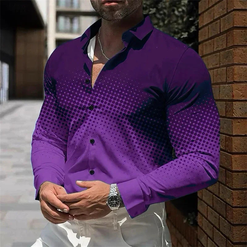 Diseño de hombre estilo degradado 2024 otoño suelto casual manga larga solapa botón camisa MB12