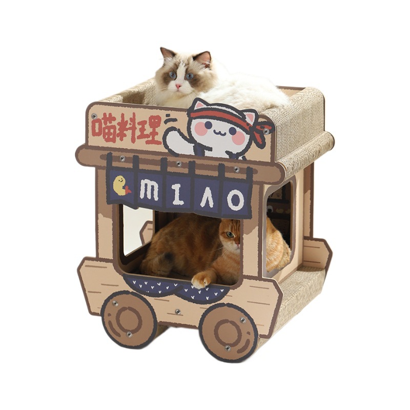 Miau Xiaoyuan | Meow Cooking Cars Tablero para raspar para gatos Resistente al desgaste y sin caspa Gran nido para gatos de doble capa corrugada de una pieza Nido para rascar para gatos