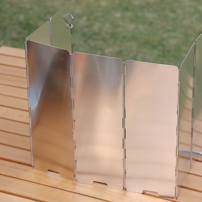 Estufas de campamento al aire libre, deflector de aire, aleación de aluminio plegable con perno, bolsa de distribución de 8 piezas