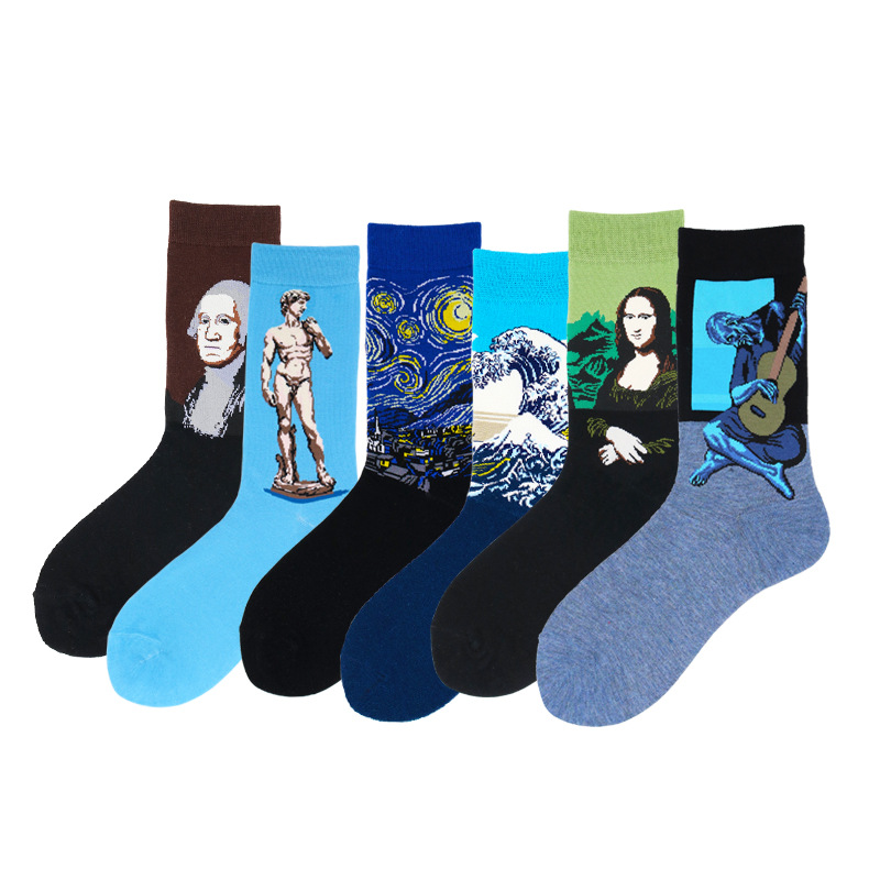 Calcetines de Comercio Exterior, Calcetines de Media Pantorrilla con Pintura al Óleo de Estilo Creativo Europeo y Americano, Calcetines Largos de Moda Transfronterizos, Calcetines de Algodón de Media Pantorrilla para Otoño e Invierno.