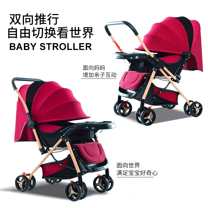 Folding children's stroller on four wheels with umbrella, wholesale